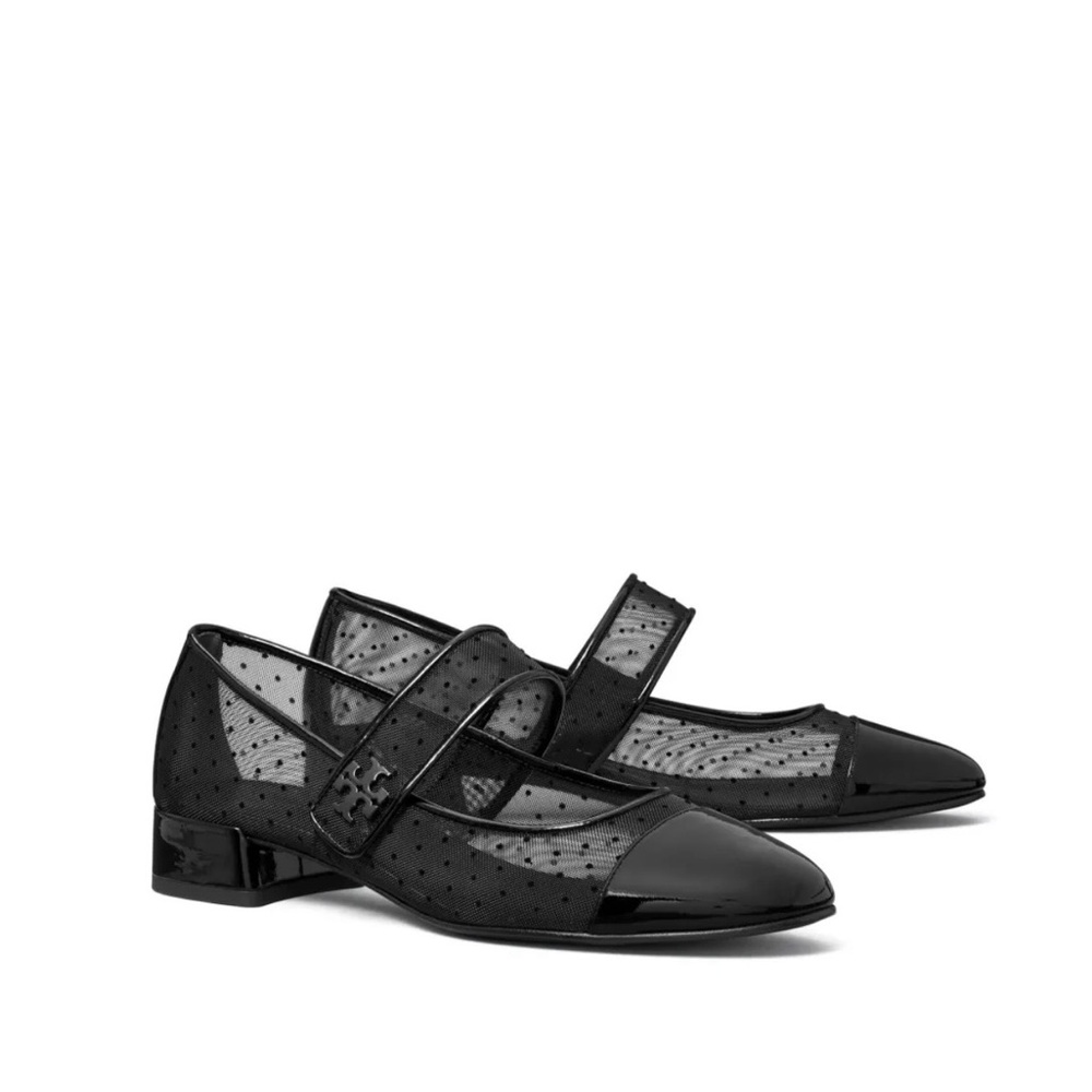 Tory Burch Black Mesh Mary Jane Flats